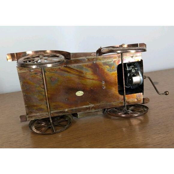Vintage Copper Tin Metal Car Retro Music Box Sankyo Hong Kong "King Of The Road" - Picture 12 of 12